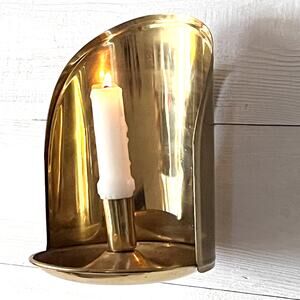 Vintage Brass Candle Holder Sconce for Wall or Table Handle Colonial 7.5" Tall